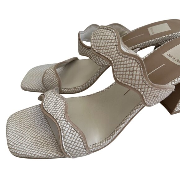 DOLCE VITA  Tan White Leather Double Strap Sandals Heels Size 12 NEW NWOB - Picture 4 of 9